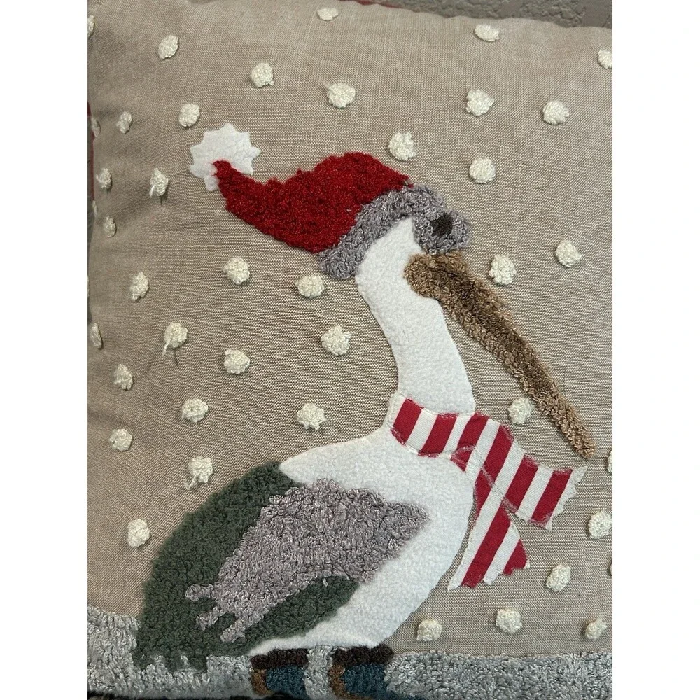 Pier One Pelican Throw Accent  Pillow Winter Coastal Christmas 16” X 16”